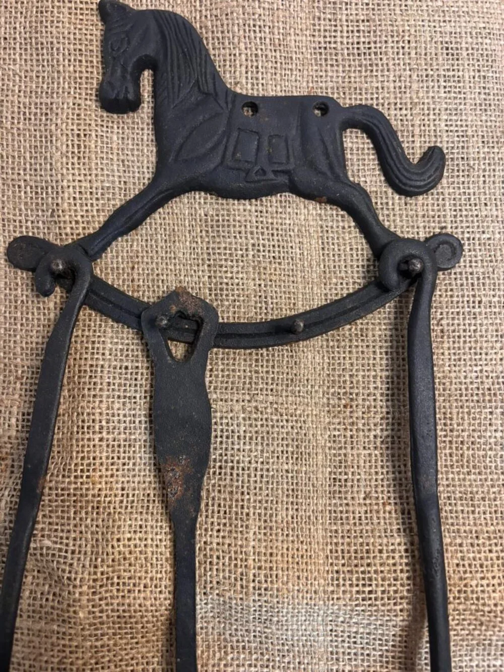VTG Cast Iron Rocking Horse Utensil Set Wall Decor *missing one utensil*